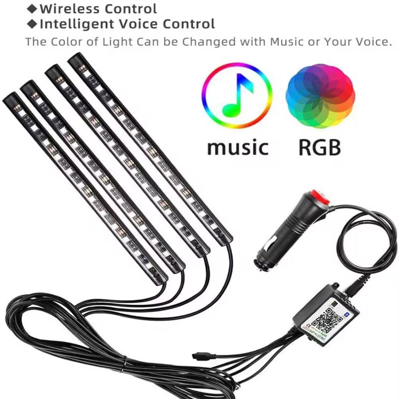 RGB 5050 Foot Decorative Atmosphere Ambient Car Interior Lights With APP Music Wireless Remote Control