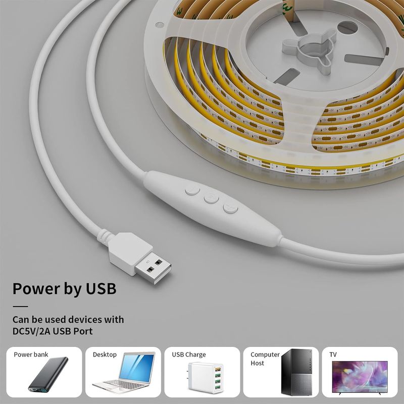 COB đèn LED Strip CCT có thể điều chỉnh 560LEDs CRI90 2m Dimmable 2700K-6500K 24V đèn LED băng Kit cho phòng ngủ dưới tủ