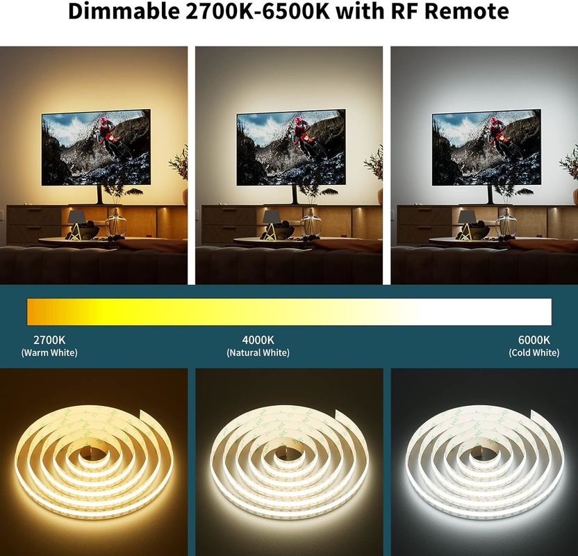 COB đèn LED Strip CCT có thể điều chỉnh 560LEDs CRI90 2m Dimmable 2700K-6500K 24V đèn LED băng Kit cho phòng ngủ dưới tủ