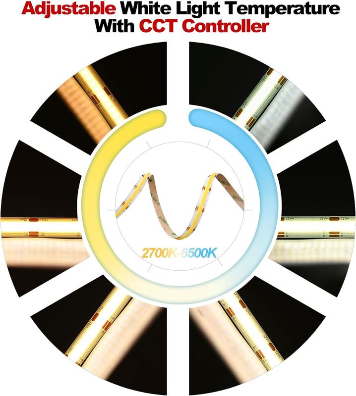 560LEDs COB LED Strip 90 CRI CCT Flexible COB 3M Với Adapter Và Bộ điều khiển RF Mini