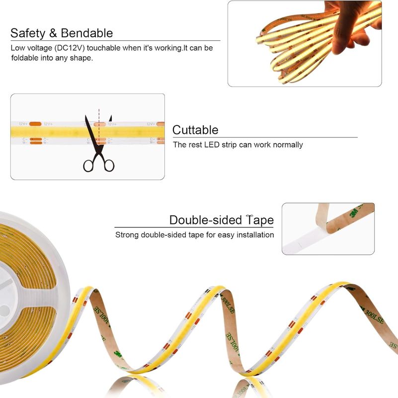 560LEDs COB LED Strip 90 CRI CCT Flexible COB 3M Với Adapter Và Bộ điều khiển RF Mini