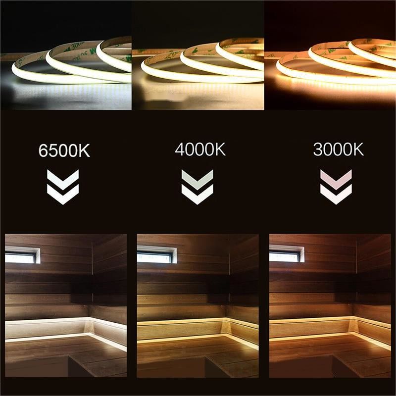 300 leds Dampproof tùy chỉnh 90Ra Không điện áp COB LED Strip với chiều dài cắt 4cm cho ánh sáng gia đình