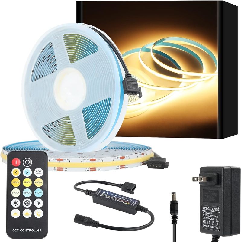 COB Đèn dải LED CCT (2700K-6500K có thể điều chỉnh) 2M 560LEDs / m CRI90 Led Tape Light Kit với hộp gói dải LED cho nhà