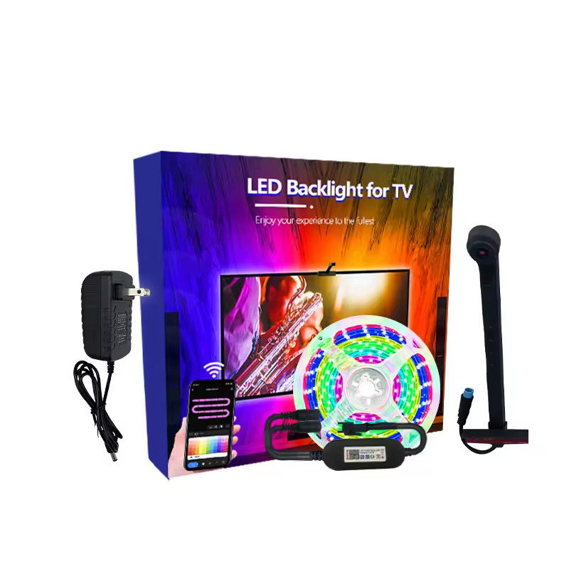 WiFi đèn LED TV Backlight với cảm biến cho TV 55-75 inch và PC RGBIC App Control tương thích với Alexa và Google Assistant