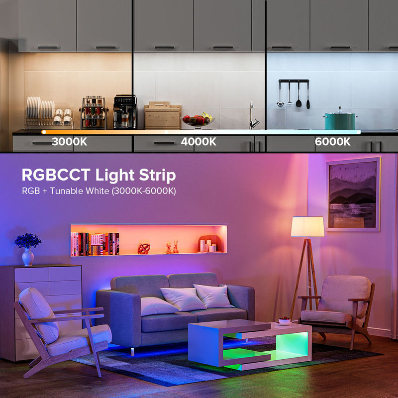 Dải đèn LED có độ mềm 21W / M có thể tắt COB RGBCCT 5M Roll 35.71mm Cutting