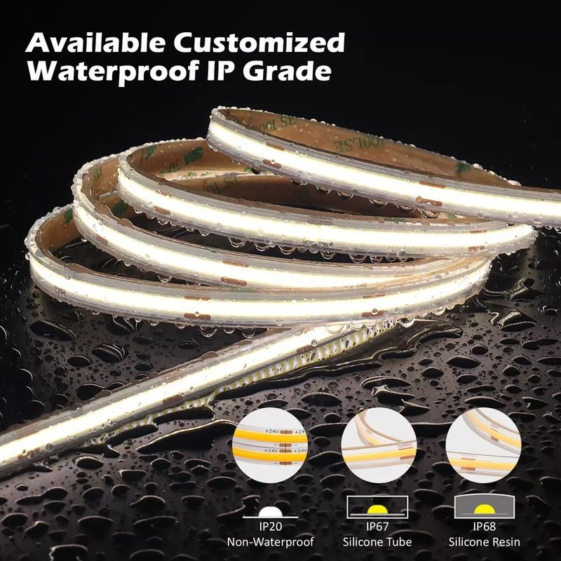12V 24V chống nước IP65 IP67 IP68 CRI90 Đèn LED COB linh hoạt 5M có thể tắt để sử dụng trong nhà ngoài trời