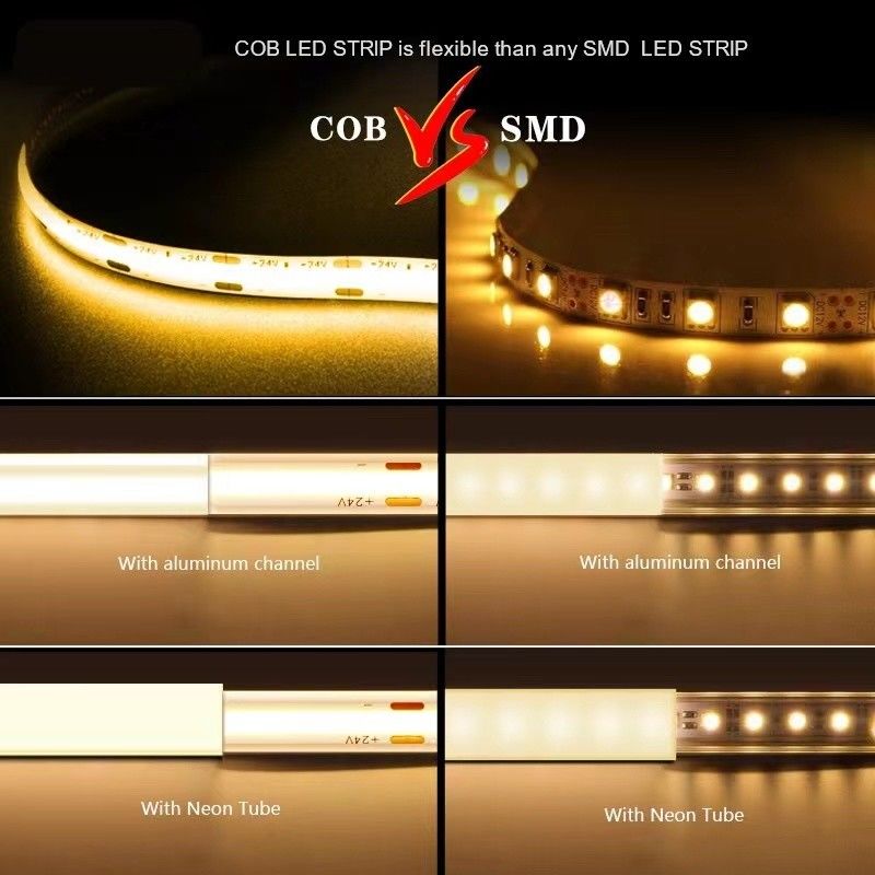 12V 24V chống nước IP65 IP67 IP68 CRI90 Đèn LED COB linh hoạt 5M có thể tắt để sử dụng trong nhà ngoài trời