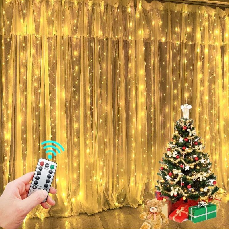 3500K Đèn rèm LED màu trắng ấm cho trang trí phòng ngủ 3x2.4m 240d USB Power Modes