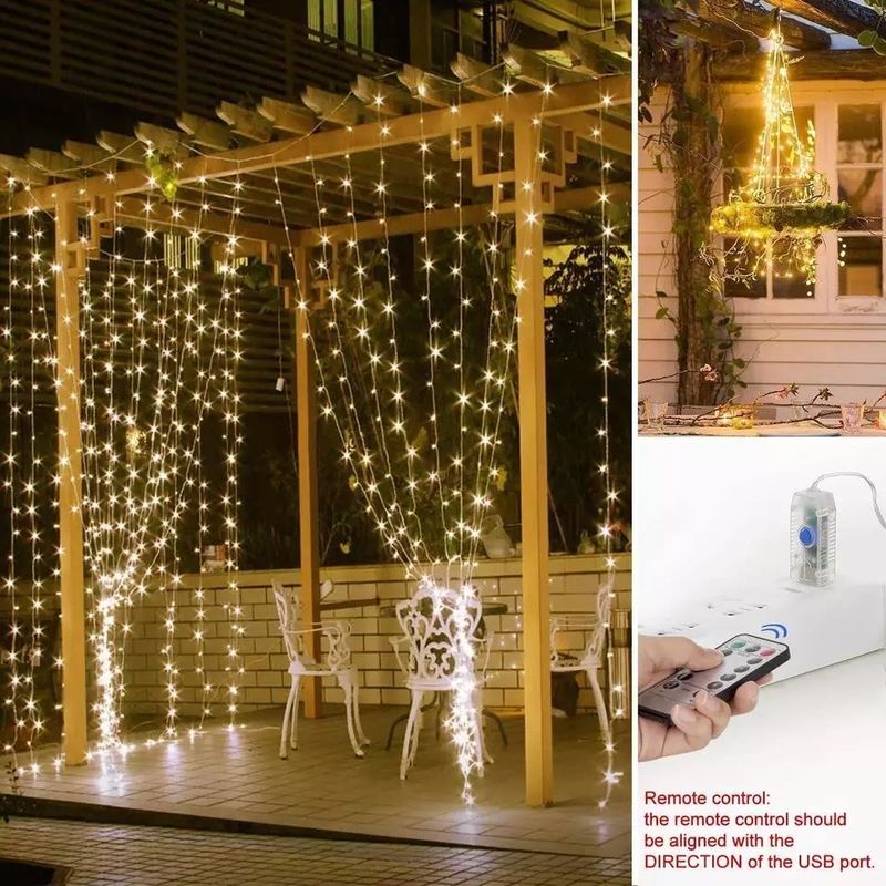 3500K Đèn rèm LED màu trắng ấm cho trang trí phòng ngủ 3x2.4m 240d USB Power Modes