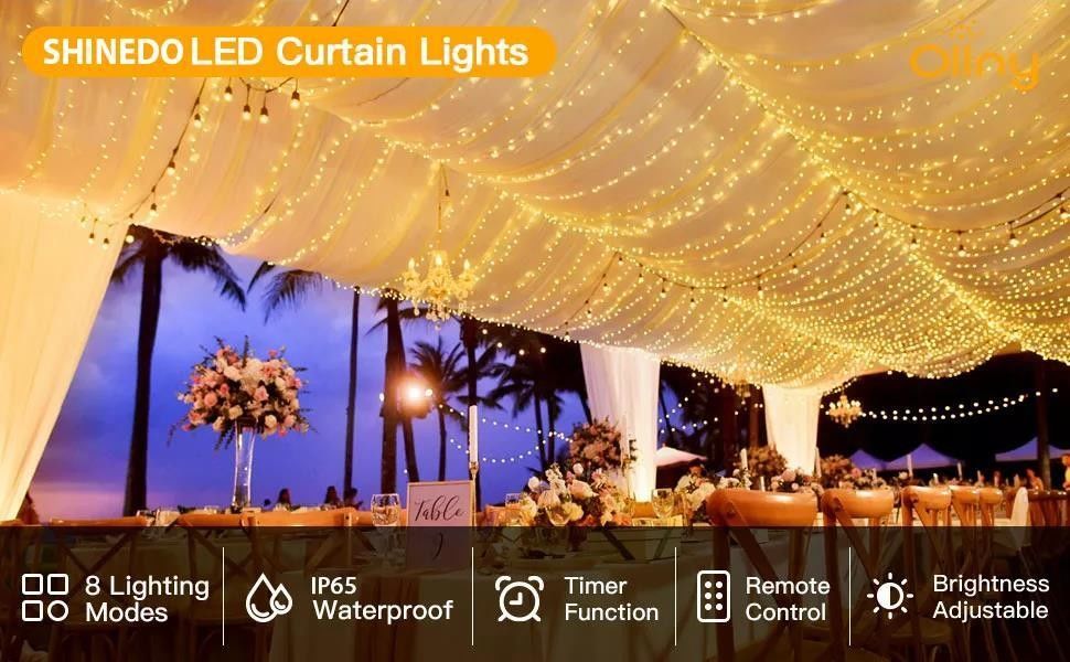 3500K Đèn rèm LED màu trắng ấm cho trang trí phòng ngủ 3x2.4m 240d USB Power Modes