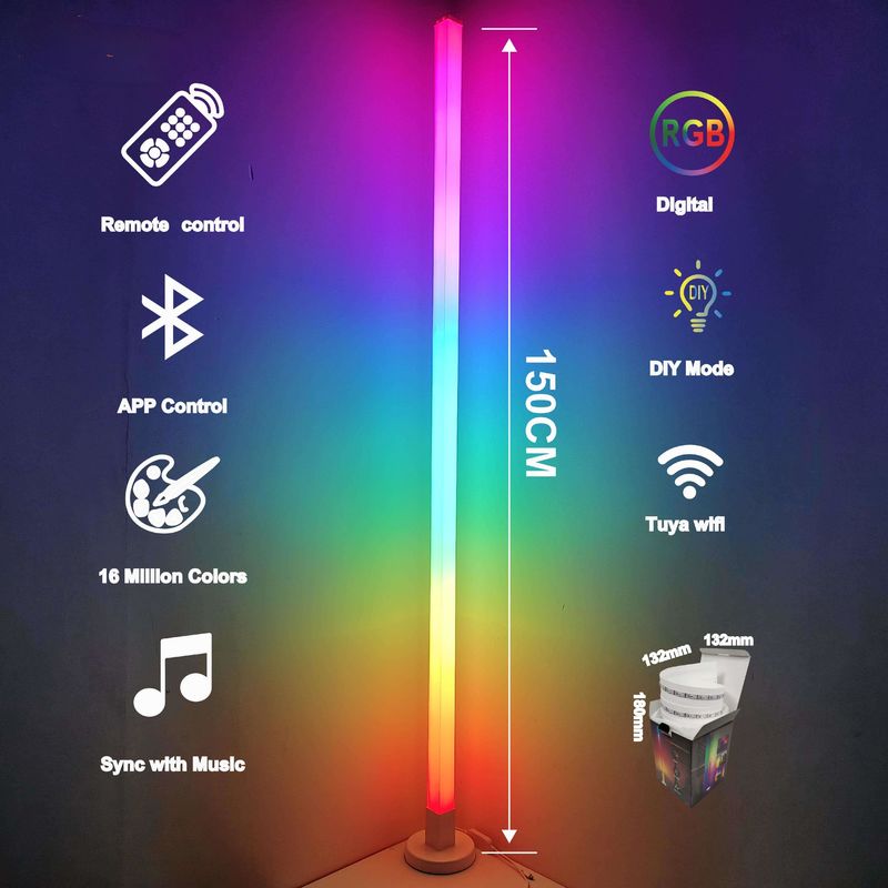 Metal Glass Shade Ambient Floor Light 150cm Đèn sàn điều khiển từ xa màu sắc cho phòng ngủ