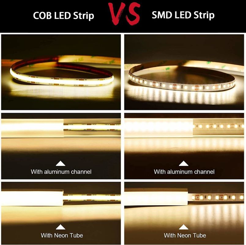 1000lm 12V 24V 5mm 8mm 10mm Cob Led Strip Light cho các dự án chiếu sáng nội thất DIY