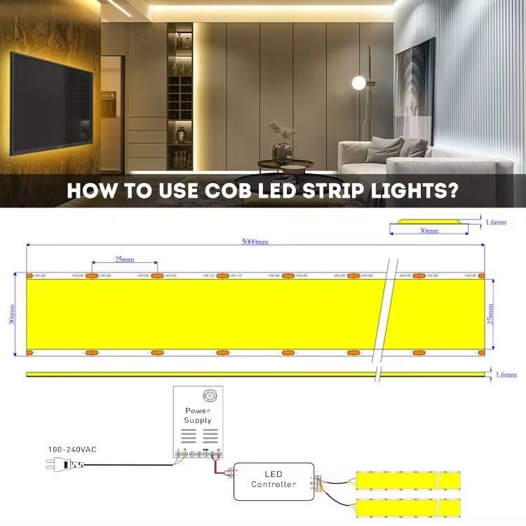 24v 30mm linh hoạt COB đèn dải LED với siêu rộng 5 hàng 1600LEDs và CRI Ra 90