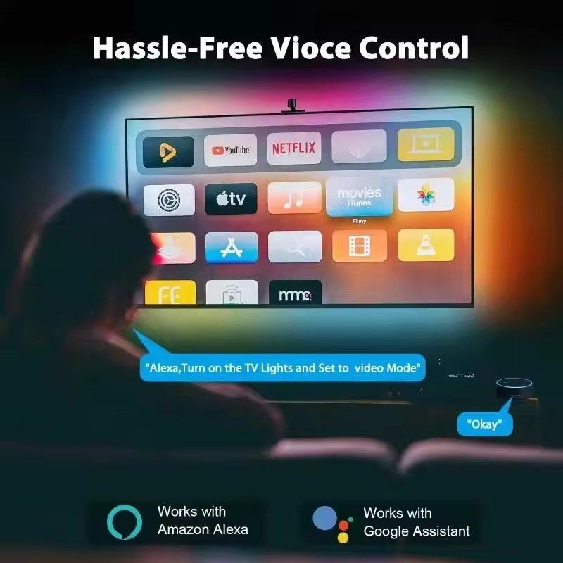 55-65 inch Alexa Google Home Ambient Smart App Wifi Immersion TV đèn LED Đèn hậu 3.8m 12.5ft ROLL với Camera