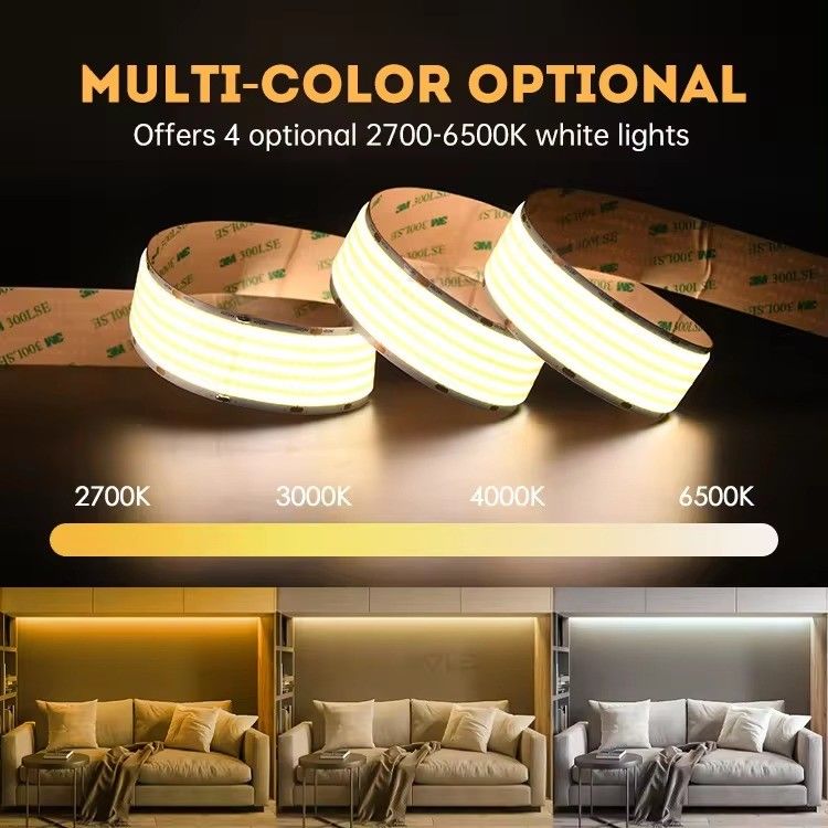 3- Ultra Wide 24V White Warm White COB LED Strip Light cho đèn LED trang trí 90Ra