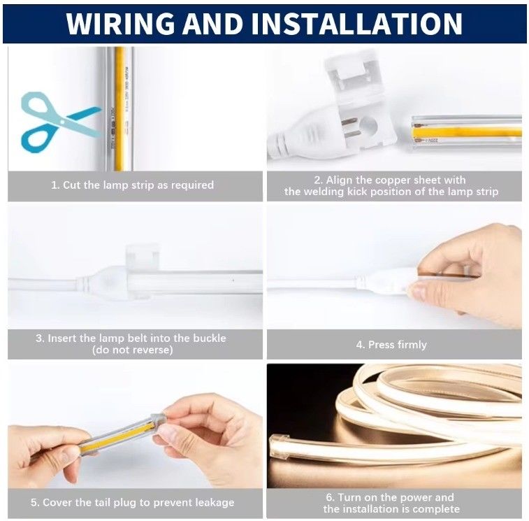 Ánh sáng dải LED COB linh hoạt 288 đèn LED điện áp cao 110V 220V 2700K 3000K 4000K 6000K IP65
